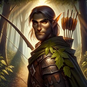 Forest Elf Ranger with Bow and Swords in Enchanted Forest