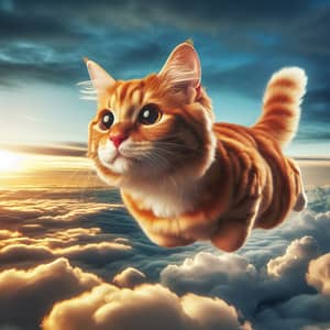 Cat Flying in Sky - Magical Feline Moment