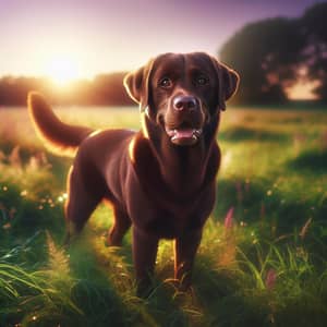 Chocolate Labrador Retriever in Lush Field | Fun Frolic Scene