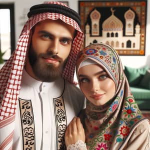 Middle-Eastern Muslim Couple in Traditional Clothing Sharing a Peaceful Moment