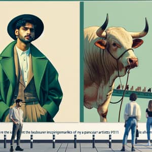 Bull and South-Asian Figure in Green Coat | Hyperrealist Art