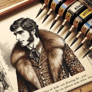 Detailed Illustration of Man in Period Clothing with Fur Component