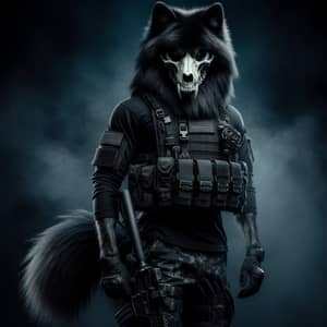 Dark Wolf with Skull Mask | Black Military Gear