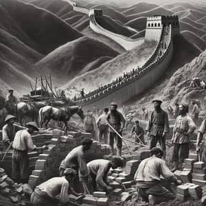 Construction of Great Wall of China: Diverse Workers Building Monument