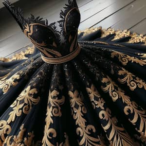 Stunning Black Dress with Gold Embellishments - Elegant Fusion