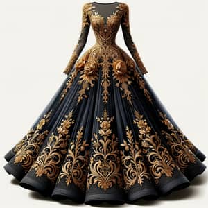 Elegant Black Dress with Gold Embellishments - Luxurious Fashion Statement