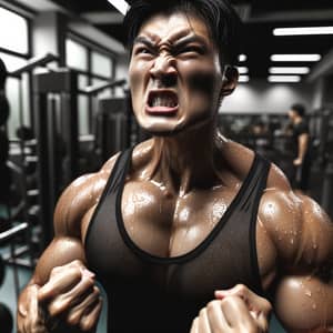 Intense Asian Athlete Displaying Determination and Rage