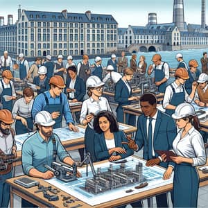 Diverse Male & Female Engineers in Brittany | Industry Illustration