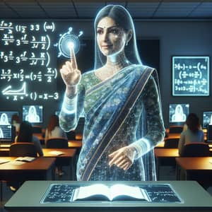 Futuristic South Asian Female Teacher Hologram Lecture