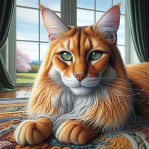 Orange and White Domestic Cat on Colorful Rug | Relaxing Pose