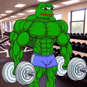 Muscular Frog Meme with Dumbbells | Fitness & Strength Training