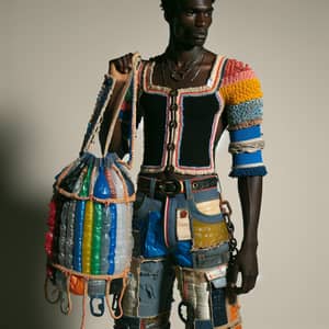 Sustainable Fashion: Youthful Black Male Model in Recycled Materials