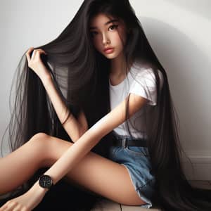 Fair Asian Teen with Long Black Hair | Stylish Pose