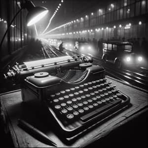 Vintage Russian Typewriter in Monochrome Photo