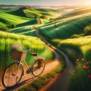 Tranquil Countryside Scene with Classic Bicycle | Serene Landscape