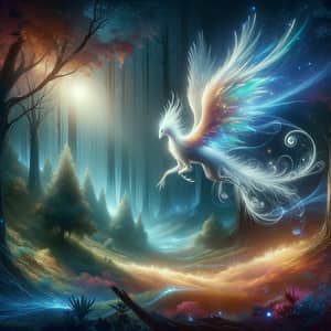 Mythical Creature Soaring Over Magical Forest