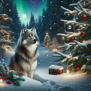 Winter Holiday Scene with Wolf - Magical Depiction of Nature