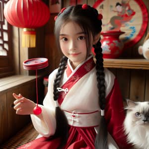 Young Girl in Traditional Chinese Clothing with Chinese Yo-Yo