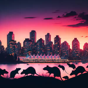 Vancouver BC Sunset Cityscape with Dynamic Rat Movement