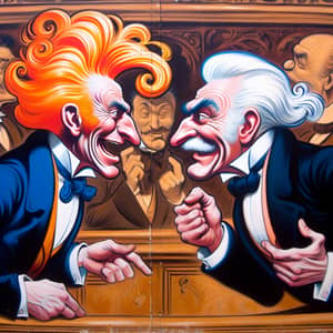 Vintage Satirical Art - Distinguished Gentlemen Discussion