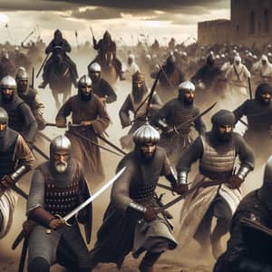 Epic Muslim Knights Battle Scene | Ancient Curved Swords & Determined Faces