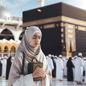 South Asian Female Student Praying Devoutly at Kaaba