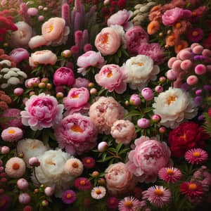Colorful Peony and Aster Garden Display