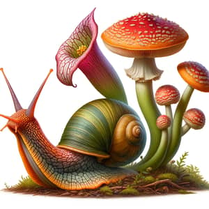 Snail with Pitcher Plant Body and Fly Agaric Mushroom