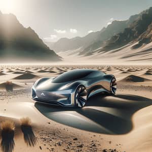 Futuristic Car in Vast Desert | Modern Design in Barren Environment