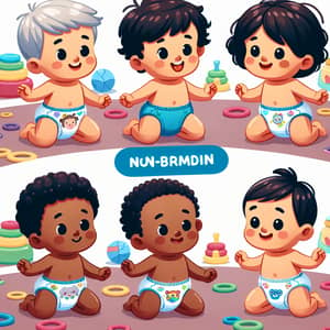 Diverse 7-Year-Old Kids in Colorful Pampers Diapers