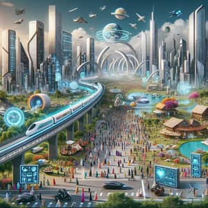 Futuristic Globalization Scene - Diverse Cultural Cities & Technology