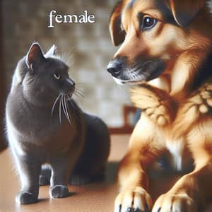 Female Cat Interacting with Dog - Beautiful Animal Friendship