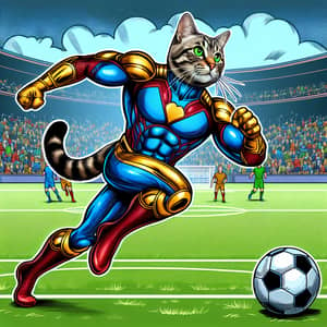 Superhero Feline Football: Exciting Game with Unique Costume Design