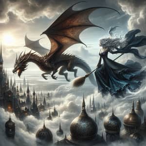 Tairn and Andranna Soaring Over Bagasth | Fantasy Art