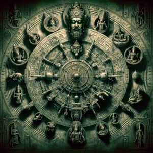 Ancient Hindu Astrology with Divine Deities in Bottle Green