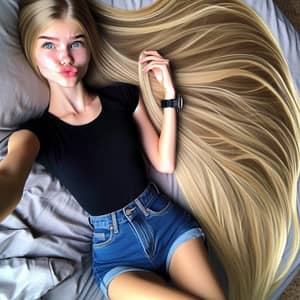 Caucasian Teenage Girl with Rapunzel-Like Blonde Hair