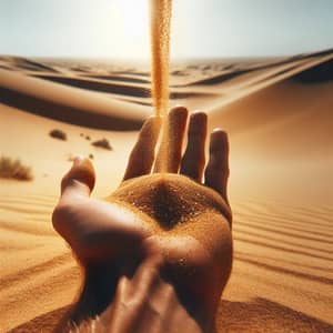 Golden Sand Slipping Through Sun-Kissed Hand | Desert Landscape View