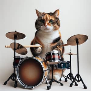 Cat Playing Drums: Musical Calico Kitty Drumming