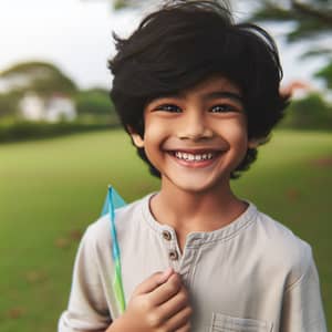 Young South Asian Boy Flying Kite in Park | Happy and Playful