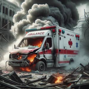 Destroyed Ambulance Engulfed in Flames