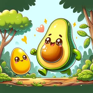 Yellow Avocado Wander in Pixar-Style Forest