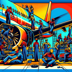 Pop Art Aircraft Maintenance Illustration | Diverse Technician Teams