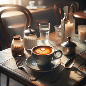 Glossy Tan Crema Espresso Coffee on Bistro Table