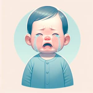 Asian Baby Crying in Blue Onesie | Emotional Infant Photo