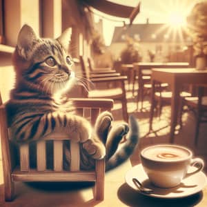 Playful Tabby Cat Sipping Coffee | Sunny Terrace