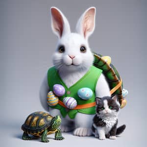 Real Easter Bunny, Green Turtle & Cute Kitten | Hyper-realistic Depiction