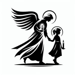 Guardian Angel Mentor Leading Girl with Candle in Black and White