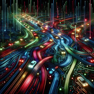 Abstract Traffic Patterns: A Neon Maze of Multicolored Lines