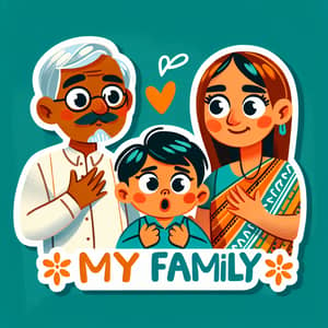 My Family Sticker Design with Hispanic, Caucasian, and South Asian Individuals