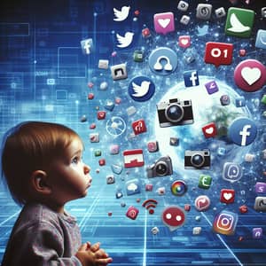 Child Surrounded by Social Media Icons | Digital Illustration